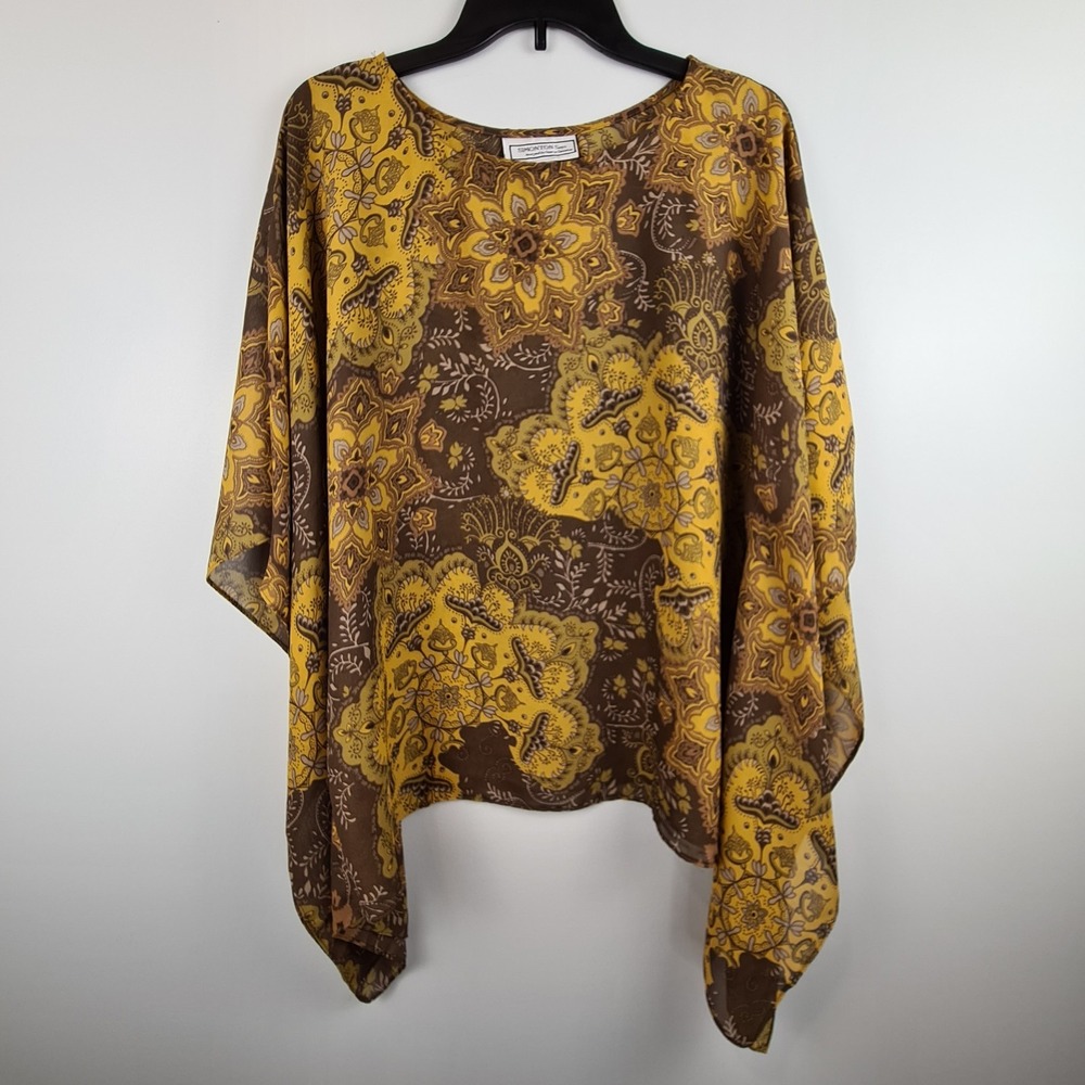SIMONTON Says Designed by GEORGE SIMONTON L Womens Paisley Brown‎ Blouse Poncho